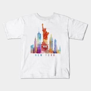 NYC Skyline Watercolor Kids T-Shirt